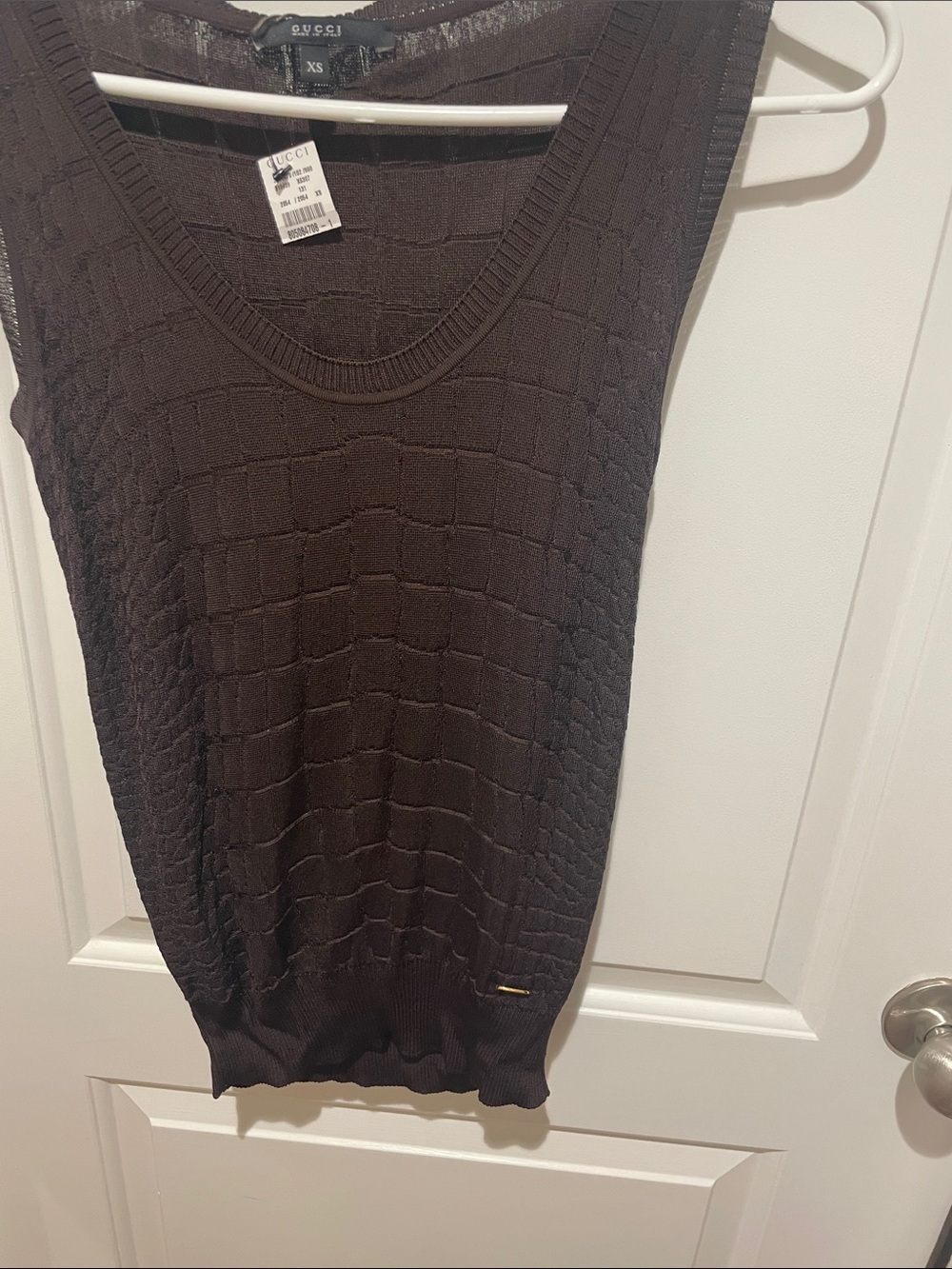 Gucci Brown Sleeveless V-Neck Knit Tank